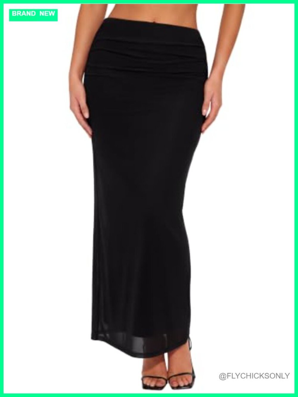 Womens Long Mesh Maxi Skirt Mid Waist Ruched A-Line